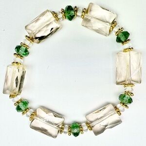 Elegant Green and Tan Crystal Beaded Bracelet - ML